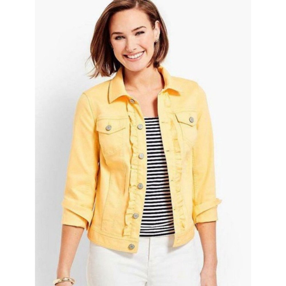 TALBOTS CLASSIC DENIM JACKET - RUFFLE-FRONT XS
